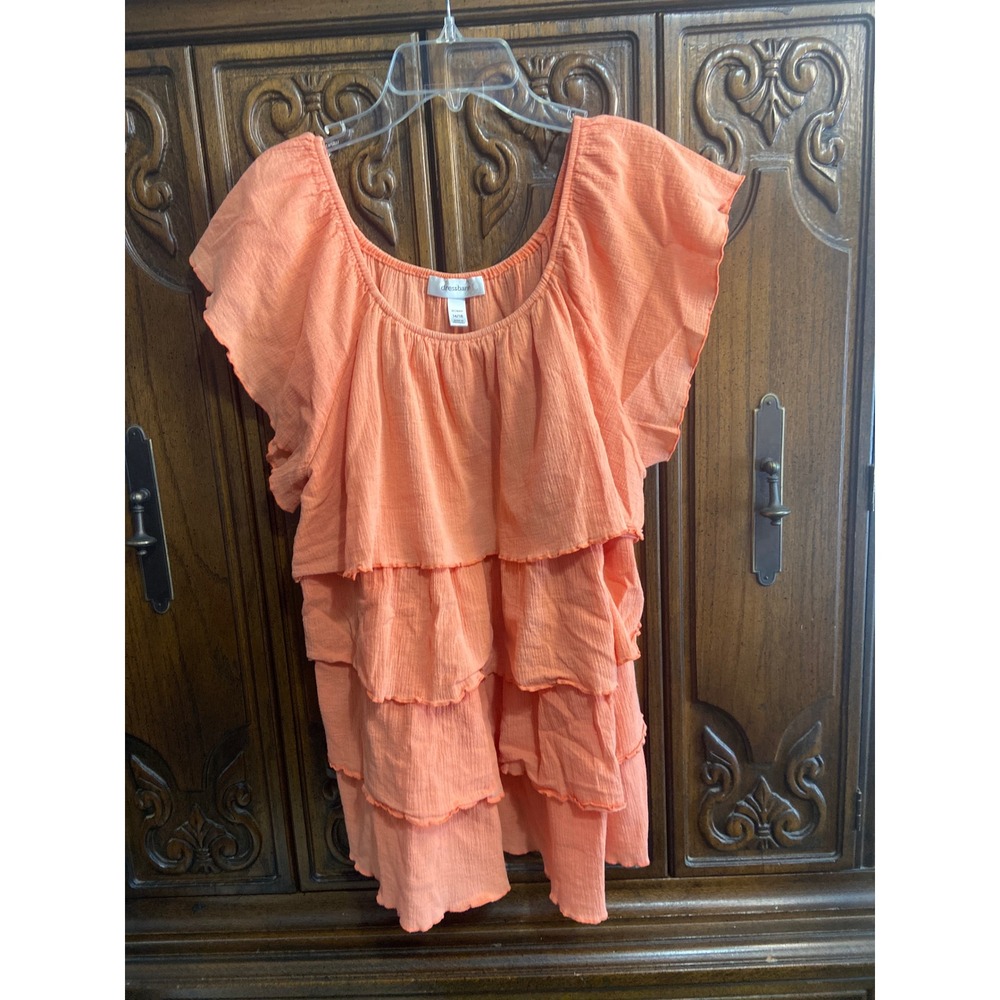 Dressbarn Womens Plus Size 14/16 Coral Orange Tiered Ruffle Cotton Gauze Blouse